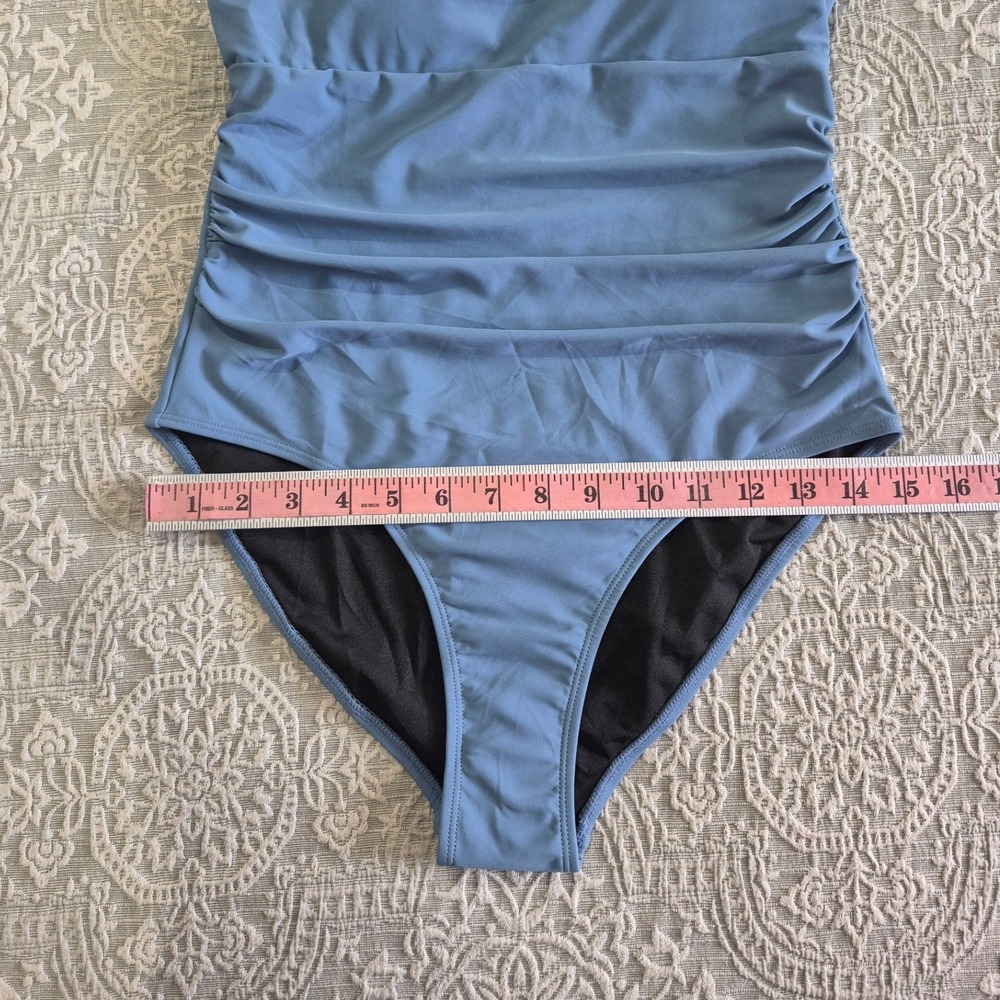 AIMAGE Blue Ruched One Piece Swimsuit Ruffle Strap Tummy Control Size Small - Picture 2 of 8